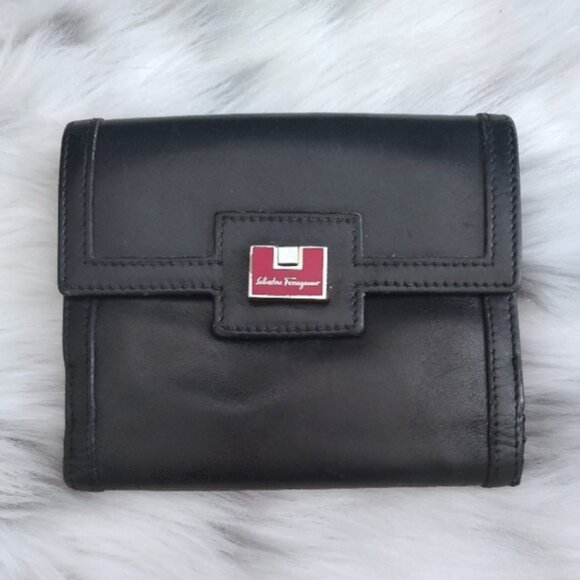 Salvatore Ferragamo Handbags - Ferragamo compact leather wallet red logo EUC